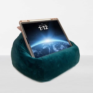 iPad Pouf, Tablet Pouf, Book Pouf, Bean Bag Pillow for Book, Nook or Kindle, Book Pouf, Fuzzy Soft Faux Fur, Deep Teal, Made in the USA