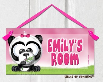 Personalized Door Sign, Panda, Pink, Home Decor, Office Decor, School Classroom Decor, Baby Shower Gift