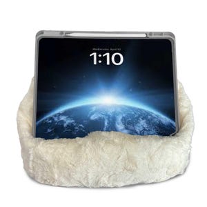 iPad Pouf, Tablet Pouf, Book Pouf, Bean Bag Pillow for Book, Nook or Kindle, Book Pouf, Fuzzy Soft Faux Fur, CREAM Made in the USA