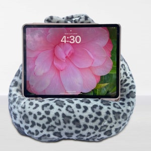 iPad Pouf, Tablet Pouf, Book Pouf, Bean Bag Pillow for Book, Nook or Kindle, Book Pouf, Fuzzy Soft Faux Fur, Leopard Print Made in the USA