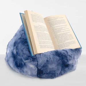 iPad Pouf, Tablet Pouf, Book Pouf, Bean Bag Pillow for Book, Nook or Kindle, Book Pouf, Fuzzy Soft Faux Fur, BLUE Tye Dye Made in the USA