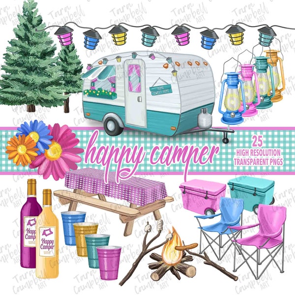 HAPPY CAMPING CLIPART | Digital Download | Instant Download