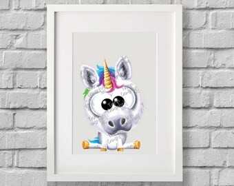 Cute Unicorn Digital Print, Children&#39;s Room, Classroom Decor, Instant Download