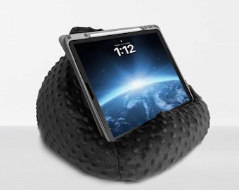 MIDNIGHT BLACK Dots, iPad Pouf, Tablet Pouf, Book Pouf, Bean Bag Pillow for Book, Nook or Kindle, Soft  Fleece Fabric Dots, Made in the USA