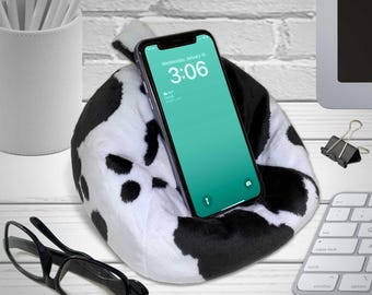 COW PRINT iPhone Pouf, Phone Pouf, Cell Pouf, iPhone Bean Bag, Phone Bean Bag, Phone Stand, Desk Accessory, Made in the USA!