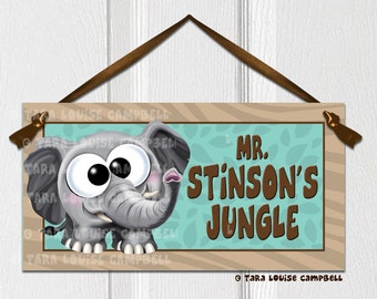 Elephant Door Sign, Teal, Safari Jungle Animals, Home Decor, Office Decor, School Classroom Decor