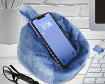 iPhone Pouf, Phone Pouf, Cell Pouf, iPhone Bean Bag, Phone Bean Bag, Phone Stand, Desk Accessory, BLUE DENIM, Made in the USA