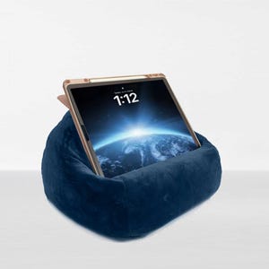 iPad Pouf, Tablet Pouf, Book Pouf, Bean Bag Pillow for Book, Nook or Kindle, Book Pouf, Fuzzy Soft Faux Fur, NAVY BLUE, Made in the USA
