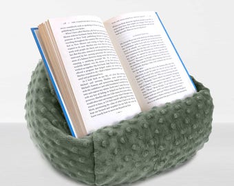 SAGE GREEN iPad Pouf, Tablet Pouf, Book Pouf, Bean Bag Pillow for Book, Nook, or Kindle. Soft  Fleece Fabric Dots, Made in the USA!