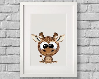 Cute Adorable Giraffe Digital Print, Children&#39;s Room, Classroom Decor, Instant Download