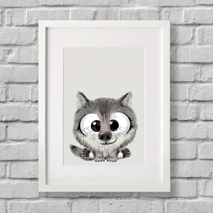 Cute Woodland Wolf Digital Print, Children&#39;s Room, Classroom Decor, Instant Download