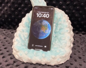 OCEAN BREEZE teal Iphone or phone pouf, Cell phone pouf, Iphone bean bag, Phone stand, Desk accessory, Soft Minky Dots, Made in USA!