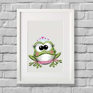 Cute Princess Frog WALL ART, Kids Room, Classroom Decor, Instant Download, Digital File
