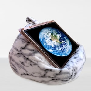 iPad Pouf, Tablet Pouf, Book Pouf, Bean Bag Pillow for Book, Nook or Kindle, Book Pouf, Fuzzy Soft Faux Fur, MARBLED WHITE Made in the USA