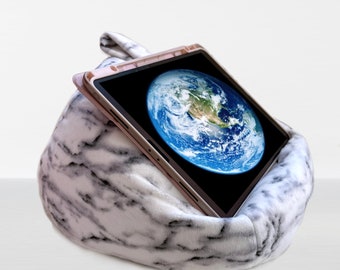 MARBLED WHITE iPad Pouf, Tablet Pouf, Book Pouf, Bean Bag Pillow for Book, Nook or Kindle, Fuzzy Soft Faux Fur, Made in the USA!