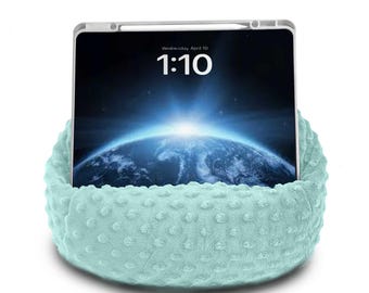 OCEAN BREEZE Teal iPad Pouf, Tablet Pouf, Book Pouf, Bean Bag Pillow for Book, Nook or Kindle, Soft  Fleece Fabric Dots, Made in the USA!