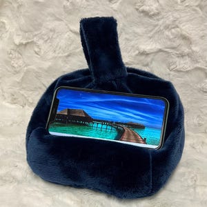 NAVY BLUE iPhone or phone pouf, Cell phone pouf, iPhone or phone bean bag, Phone stand, Desk Accessory, Soft Minky fabric, Made in USA! bild 2