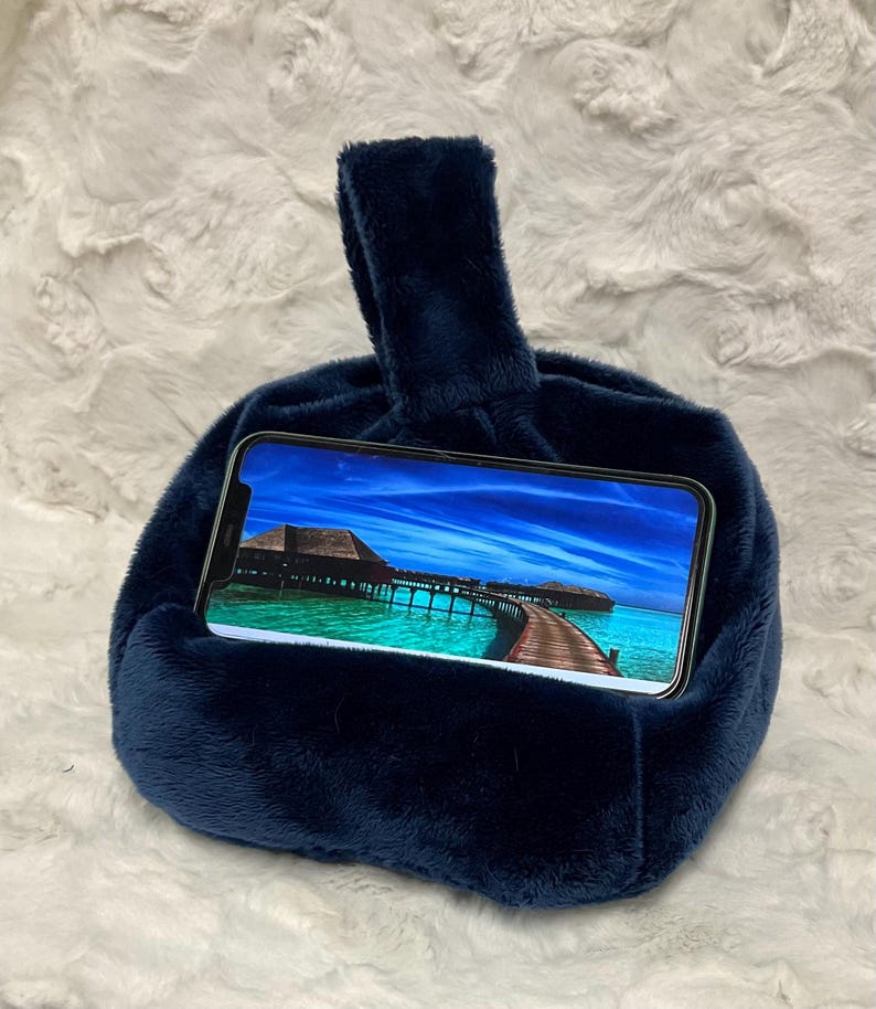 NAVY BLUE iPhone or phone pouf, Cell phone pouf, iPhone or phone bean bag, Phone stand, Desk Accessory, Soft Minky fabric, Made in USA! bild 2