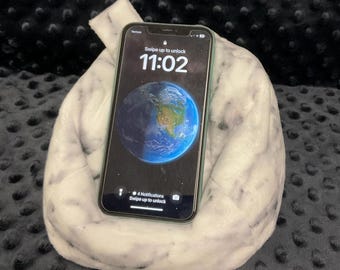 MARBLED WHITE Iphone or phone pouf, Cell phone pouf, Iphone or phone bean bag, Phone stand, Desk accessory, soft faux fur, Made in USA!