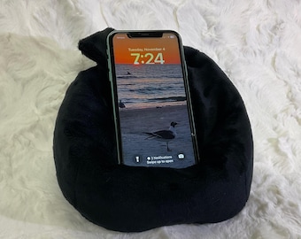 JET BLACK Iphone or phone pouf, Cell phone pouf, Iphone or phone bean bag, phone stand, desk accessory, soft Minky fabric, Made in USA!