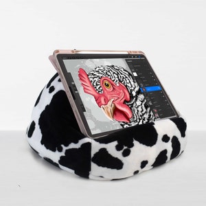 iPad Pouf, Tablet Pouf, Book Pouf, Bean Bag Pillow for Book, Nook or Kindle, Book Pouf, Fuzzy Soft Faux Fur, COW PRINT Made in the USA