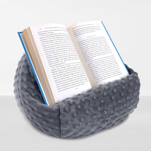 iPad Pouf, Tablet Pouf, Book Pouf, Bean Bag Pillow for Book, Nook or Kindle, Book Pouf, Soft  Fleece Fabric Dots, GRAY, Made in the USA