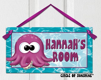 Name Door Sign, Octopus, Teal, Ocean, Sealife, Home Decor, Office Decor, School Classroom Decor
