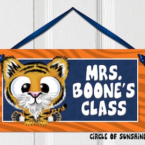 Personalized Door Sign, Tiger, Teacher, Home Decor, Office Decor, School Classroom Decor