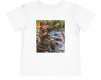 Little Fisherboy Toddler Tee | Kid Fishing Shirt, River Trout Design