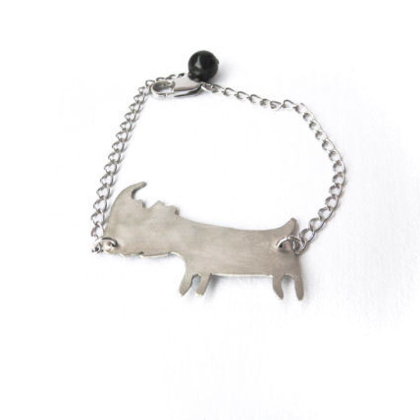 A silver colour- Metal Arzanto- Animal Rhino Bracelet- Silver Plated Chain -Black bead Hanging