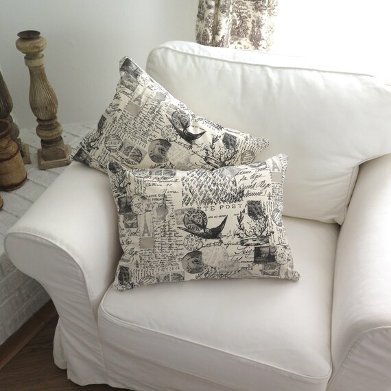 French Postage Print Pillow Covers Pair Lumbar French Etsy