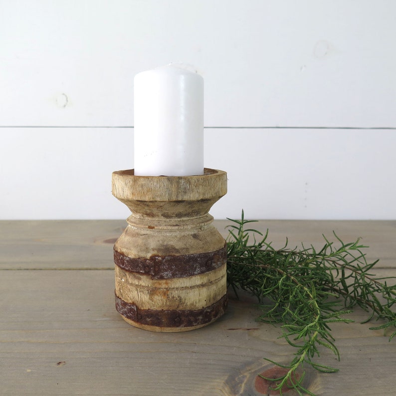 Rustic Pillar Candle Holders Metal and Wood Distressed Wood Etsy