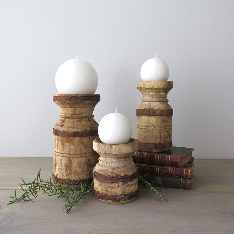 Rustic Pillar Candle Holders Metal and Wood Distressed Wood Etsy