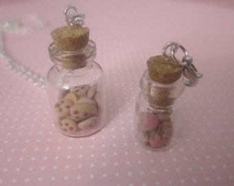Cookie Necklace, Charm Bottle Necklace, Cookie Charm, Polymer Clay food jewelry