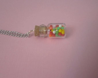 Gumball Charm Necklace, Food Jewelry, Bottle Charm, Polymer Clay Food Necklace