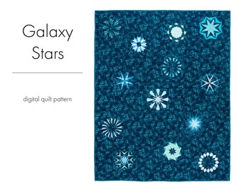 Galaxy Stars - Paper Pieced Quilt Pattern, digital download, patterns for star blocks and THREE separate quilt tops!