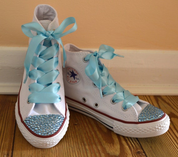 Custom Converse shoes with rhinestones and satin ribbon | Etsy