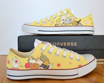 Custom Hand Painted Converse Shoes cute Japanese, tsumineko , kawaii cats