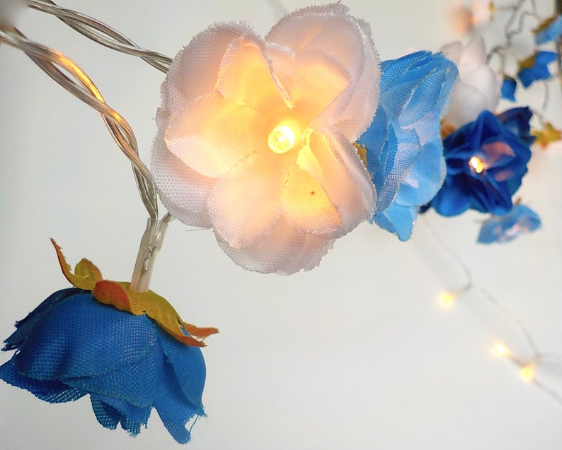 Rose Flower Fairy Light Shades Of Blue String Light Bedroom Etsy