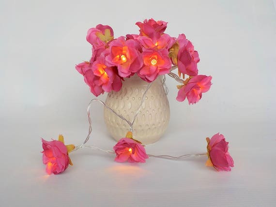 Rose Flower Fairy Light Fuchsia Pink String Light Bedroom Decor Vintage Wedding Bridal Decor Rose Lights