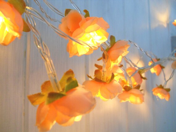 Rose Flower Fairy Light Peach String Light Bedroom Decor Vintage Wedding Bridal Decor Rose Lights