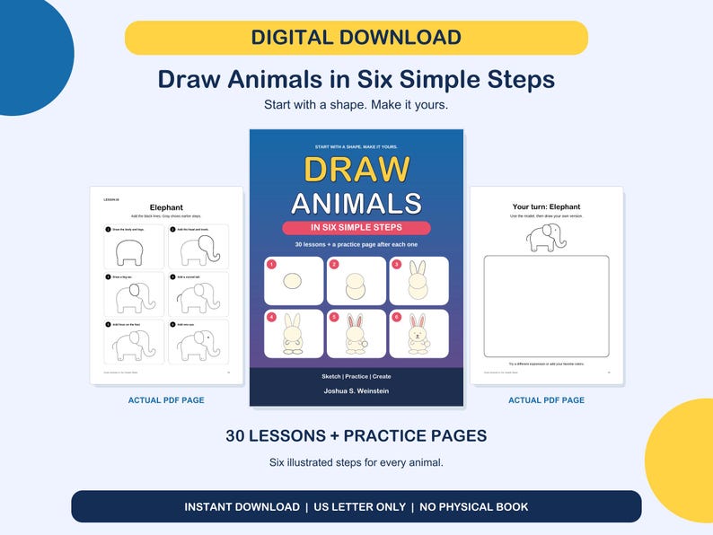 How to Draw Animals for Kids 30 Six Step Lessons PDF - Etsy