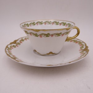 1900s Haviland & Co Limoges France Clover Leaf Flat Flared Demitasse Cappuccino Espresso Teacup and Saucer Set French Tea Cup Schleiger 98