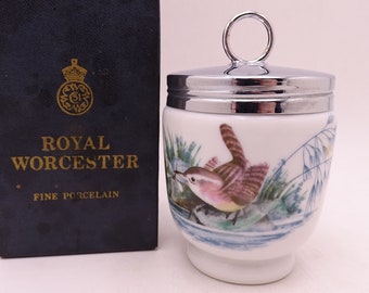 Vintage King Size Royal Worcester Egg Coddler -" Birds" in Original Box