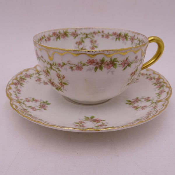 1900s Vintage Factory Decorated Haviland & Co Limoges France Teacup and Saucer Set  for John Carson Bros Chicago Tea Cup - 11 Available