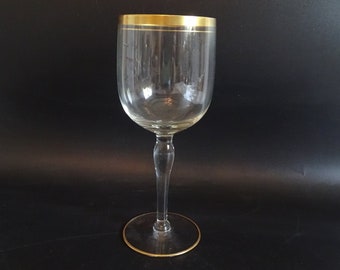 Glastonbury Lotus "Normany" Crystal Wine Goblet Wine Glass - Double Gold Band and Gold Trim on Base with Tear Drop Stem