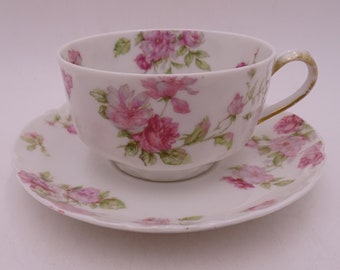 1900s Antique Factory Decorated Haviland & Co Limoges France Teacup and Saucer Set Schleiger 39C - 17976 - 14 Available French Tea Cup