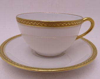 Elegant c1909-1938 Vintage Union Ceramique Limoges France Teacup and Saucer Set - 7 Available
