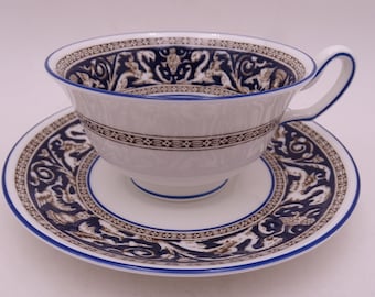 Wedgwood Florentine Black Bone China Teacup and Saucer
