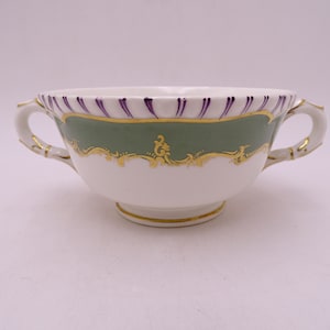 Rare Vintage Royal Worcester English Bone China &quot;Pillament&quot; Green Cream Soup or Bouillon Bowl  - 4 available